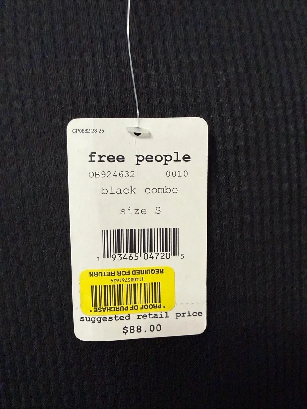 Free People Black Combo Waffle Knit Top